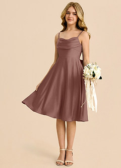 Azazie Bear Junior Linia A Dekolt w kształcie serca Satyna elastyczna Mini Młodsza druhna Sukienka image4