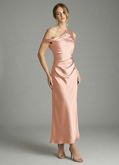 Azazie Emerson Bridesmaid Dresses Rose Gold Mermaid Off the Shoulder Stretch Satin Dress image3