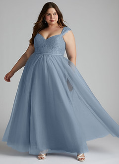 Azazie Luxi Bridesmaid Dresses Dusty Blue A-Line Pleated Tulle Dress image8