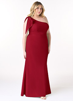 Azazie Rinna Bridesmaid Dresses Scarlet Mermaid One Shoulder Stretch Crepe Dress image7