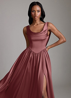 Azazie Novi Bridesmaid Dresses Amethyst A-Line with Pockets Stretch Satin Dress image3
