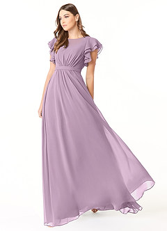 Azazie Daphne Modest Bridesmaid Dresses A-Line Ruffled Chiffon Floor-Length Dress image3