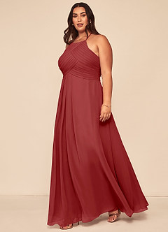 Azazie Ginger Bridesmaid Dresses Rust A-Line Halter Pleated Chiffon Dress image9