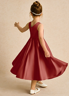 Azazie Hermia Robe Demoiselle D'honneur Fillette Robe Trapèze en Mat Satiné Sans manches Terracotta image5