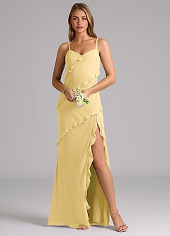 Azazie Nancie Bridesmaid Dresses Butter Mermaid Ruched Chiffon Dress image8