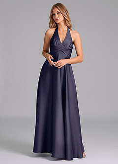 Azazie Tessie Bridesmaid Dresses Stormy A-Line Pleated Stretch Satin Dress image1