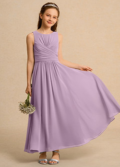 Azazie Ducky Girls Formal 플라워 걸 드레스 A라인 주름진 쉬폰 발목 길이 드레스 image1