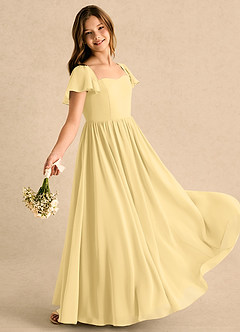 Azazie Patsy Girls Formal Jurken voor bloemenmeisjes A-lijn Jurk van Chiffon Sweetheart-halslijn Boter image3