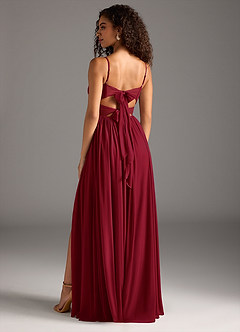 Azazie Zeya At-home Try On Dresses Burgundy A-Line Pleated Mesh Dress image2