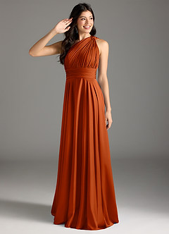 Azazie Charlize Bridesmaid Dresses Burnt Orange A-Line One Shoulder Stretch Satin Dress image9