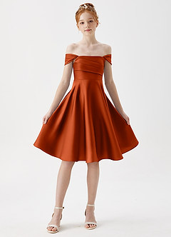 Azazie Amira Junior Paprika A-Line Pleated Stretch Satin Dress image5