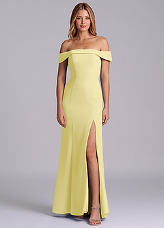 Azazie Luciana Bridesmaid Dresses Lemon Sorbet Sheath Off the Shoulder Chiffon Convertible Dress image1