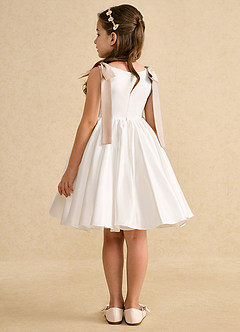 Azazie Stacie Flower Girl Dresses Ivory English Rose A-Line Bow Matte Satin Dress image5