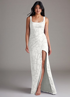 Azazie Mero Bridesmaid Dresses White Sheath Pleated Floral Burnout Dress image10