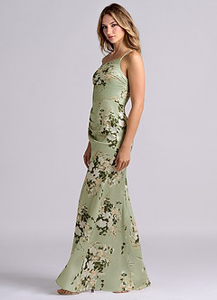 Azazie Eren Bridesmaid Dresses Floral Vines Mermaid One Shoulder Stretch Satin Dress image6