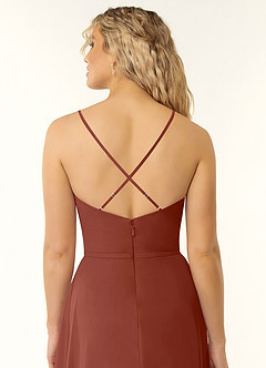 Azazie Naeem Bridesmaid Dresses Auburn A-Line V-Neck Ruffle Chiffon Dress image5