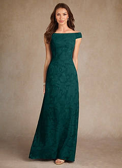 Azazie Moore Mother of the Bride Dresses Pine A-Line Boatneck Floral Burnout Dress image3