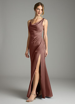 Azazie Samara Bridesmaid Dresses Espresso Mermaid Pleated Stretch Satin Dress image3