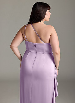 Azazie Latrice Bridesmaid Dresses Frosted Lilac Sheath One Shoulder Cascading Ruffles Stretch Satin Dress image12