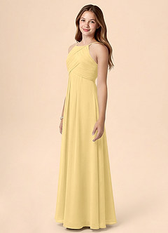 Azazie Ginny Junior Butter A-Line Pleated Chiffon Dress image3