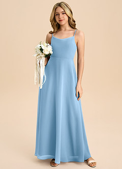 Azazie Shale Junior Steel Blue A-Line Bow Chiffon Dress image5