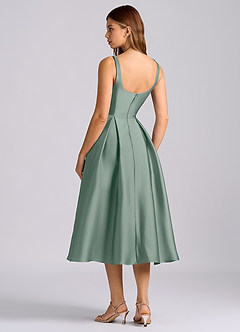 Azazie Amalie Bridesmaid Dresses Silver Sage A-Line Pleated Stretch Satin Dress image5