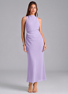 Azazie Evadne Vestidos de damas de honor Vestido de Lila de Gasa de Corte Recto con Plisado image3
