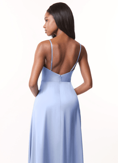 Azazie Brielle Bridesmaid Dresses Ice A-Line Cowl Spaghetti Straps Stretch Satin Dress image5