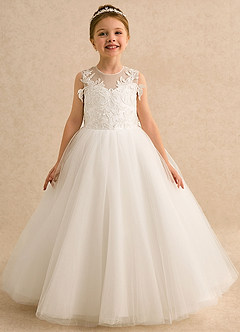 Azazie Aurora vestidos de niña de las flores Vestido de Marfil de Tul de Corte En A con Sin mangas image4