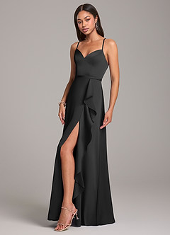 Azazie Naeem Bridesmaid Dresses Black A-Line Stretch Satin Dress image3