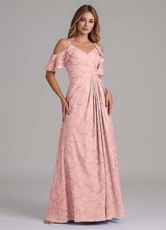 Azazie Dakota Robes de demoiselle d'honneur Robe Trapèze en Blumen-Burnout Épaule décolletée Rose Poudré image4