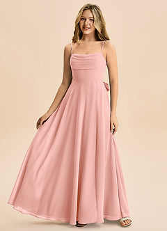 Azazie Bear Junior A-linja Pliseerattu Sifonki Lattian pituus Nuorempi morsiusneito Pukeutua image4