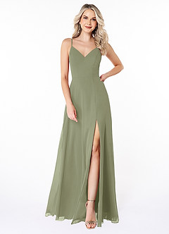 Azazie Lena Abiti da Damigella Abito A-Line in Chiffon Pizzo Pistacchio image1