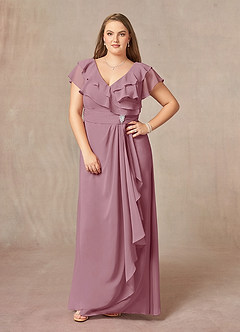 Azazie Snapdragon Mother of the Bride Dresses Vintage Mauve A-Line V-Neck Ruched Chiffon Dress image9