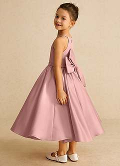Azazie Sunray Flower Girl Dresses Rose Gold A-Line Spaghetti Strap Matte Satin Dress image4