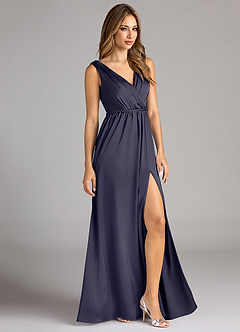 Azazie Tanicia Bridesmaid Dresses Stormy A-Line Pleated Stretch Satin Dress image4