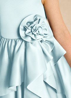 Azazie Hermia Blumenmädchenkleider A-Linie ärmellos Matte Satin Kleid Seegrün image6