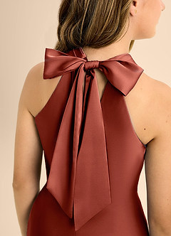 Azazie Doretta Junior A-Linie Plissee Stretch-Satin Kleid Terrakotta image8