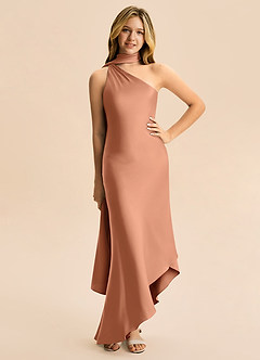 Azazie Briony Junior Etui Plissee Stretch-Satin Kleid Bronzer image3