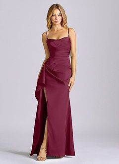 Azazie Sarai Brautjungfernkleider Etui Korsett Stretch-Satin Kleid Maulbeerrot image3