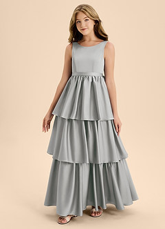 Azazie Meadowyn Junior Silver A-Line Bow Stretch Satin Dress image4