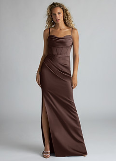 Azazie Mai Bridesmaid Dresses Ganache Sheath Pleated Stretch Satin Dress image1