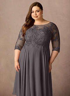Azazie Marge Mother of the Bride Dresses Steel Grey A-Line Scoop Lace Chiffon Dress image11