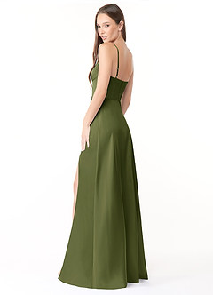 Azazie Halsey Vestidos de damas de honor Vestido de Oliva de Satén Elástico de Corte Recto con Corte Lateral image5