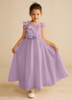 Azazie Arlo Flower Girl Dresses Wisteria A-Line Bow Chiffon Dress image1