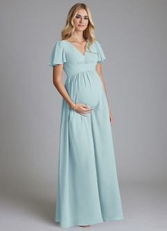 Azazie Verna Maternity Bridesmaid Dresses A-Line V-Neck Ruched Chiffon Floor-Length Dress image3