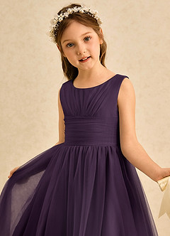 Azazie Macaron vestidos de niña de las flores Vestido de Ciruela de Tul de Corte en A con Plisado image5