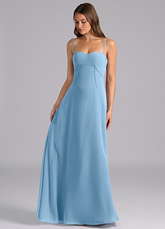 Azazie Valentine Bridesmaid Dresses Steel Blue A-Line Corset Chiffon Dress image3