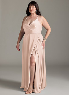 Azazie Davis Bridesmaid Dresses Blushing Pink A-Line Pleated Stretch Satin Dress image10