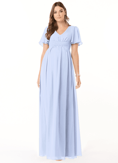 Azazie Verna Maternity Bridesmaid Dresses A-Line V-Neck Ruched Chiffon Floor-Length Dress image1